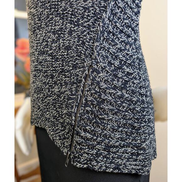 Quinn Sweater Small Black White Heather Zipper Accents High Low Scoop Neck - Picture 6 of 11